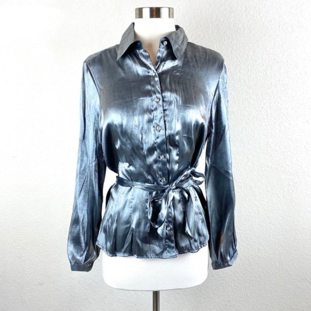 Notations Charcoal Grey Tie Blouse